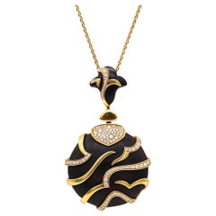 Marina B. Milan Long Necklace in Wood in 18Kt Yellow Gold and 1.54 Ctw Diamonds