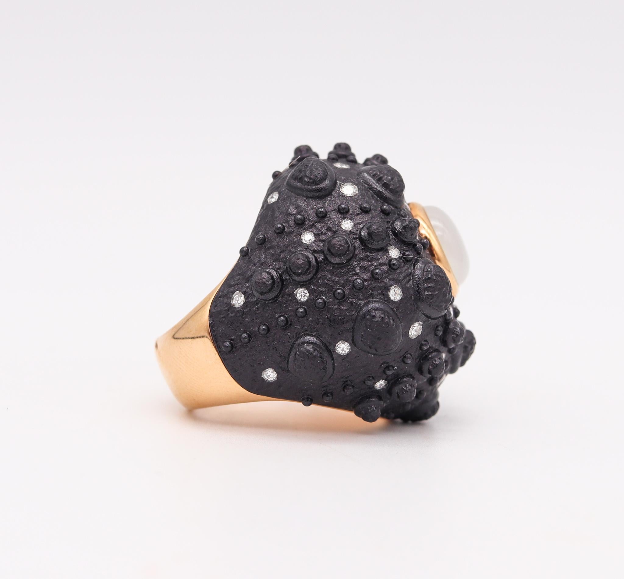 Modernist Marina B Milan Prototype Urchin Ring in 18Kt Gold 5.64 Cts Diamonds & Moonstone