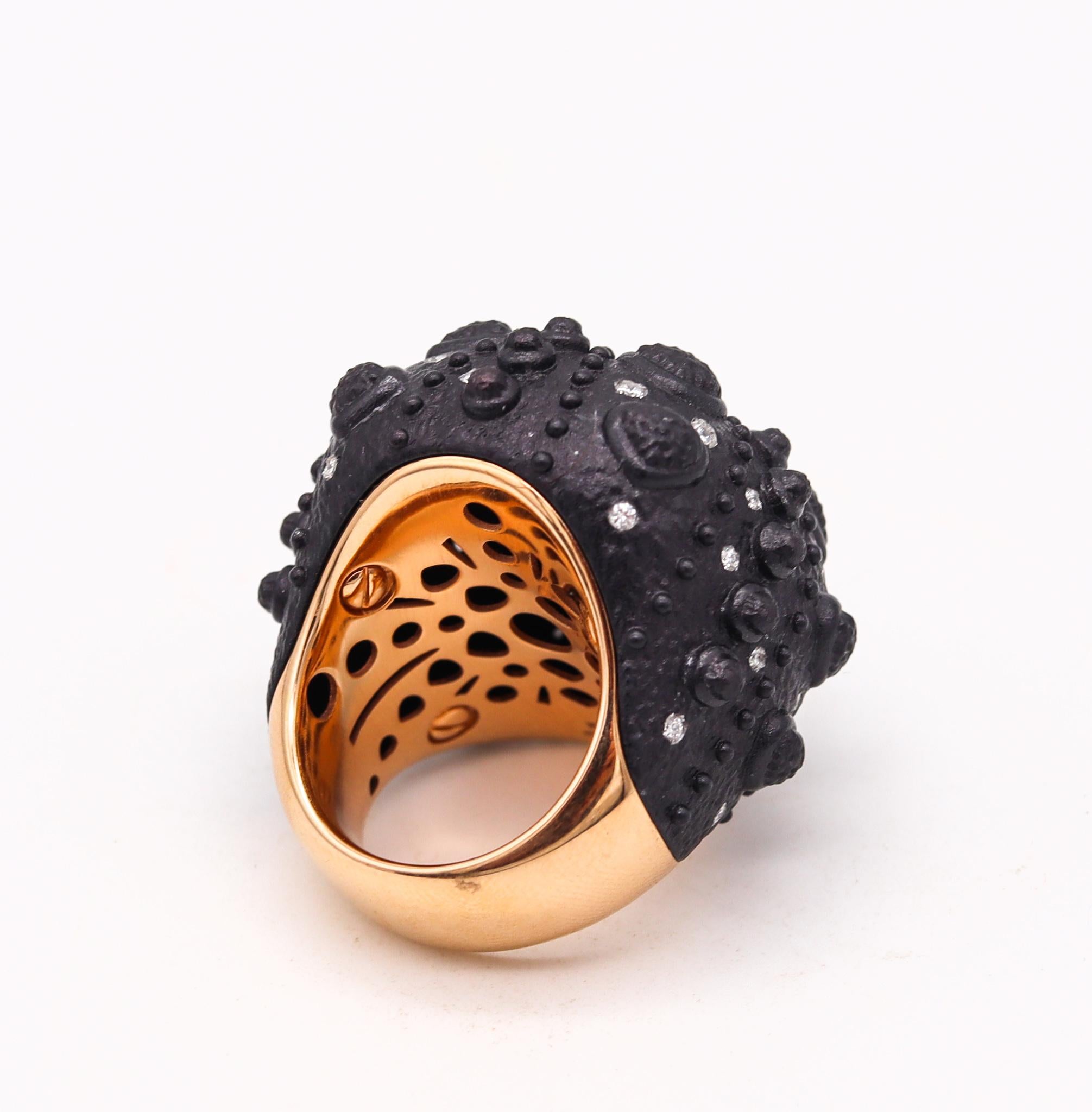 Cabochon Marina B Milan Prototype Urchin Ring in 18Kt Gold 5.64 Cts Diamonds & Moonstone