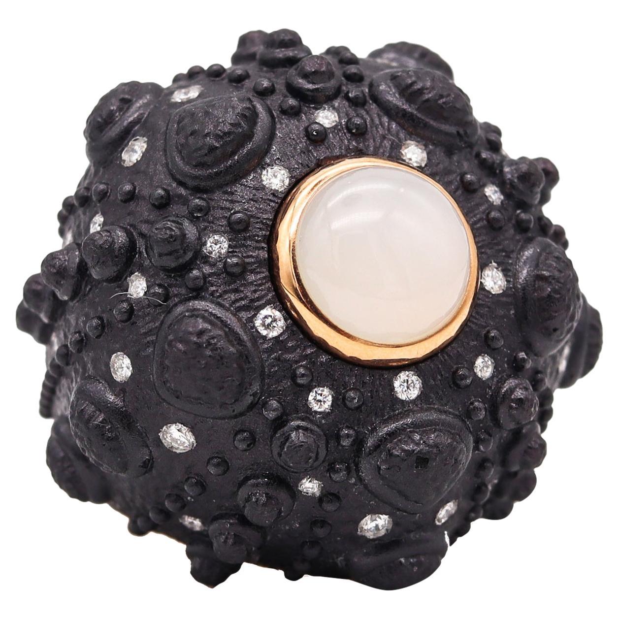 Marina B Milan Prototype Urchin Ring in 18Kt Gold 5.64 Cts Diamonds & Moonstone