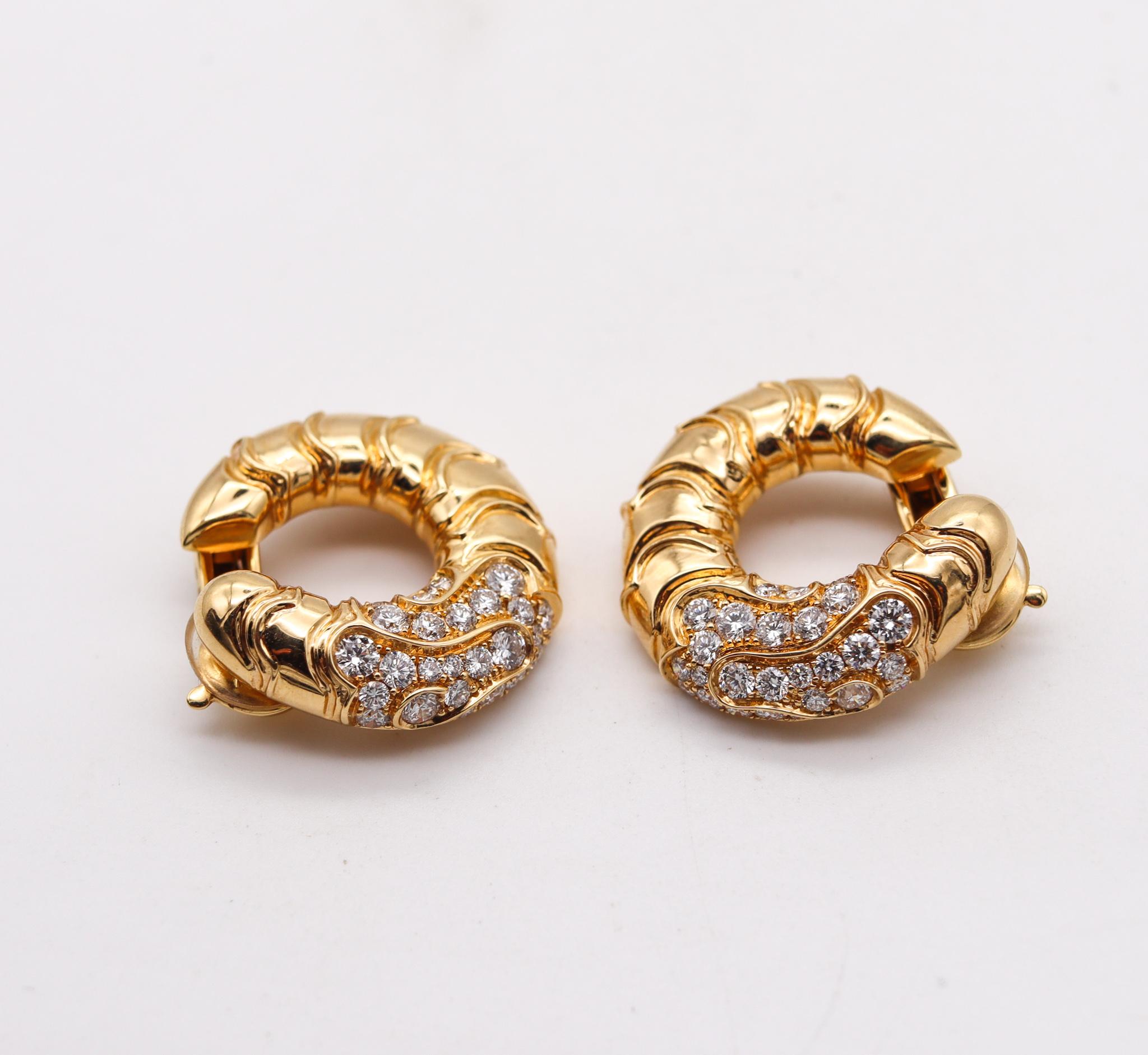 Modernist Marina B. Milan Scalloped Earrings in 18Kt Yellow Gold with 3.26 Cts in Diamonds