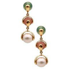 Vintage Marina B. Milano Cardan Drop Earrings In 18Kt Yellow Gold With Six Gemstones