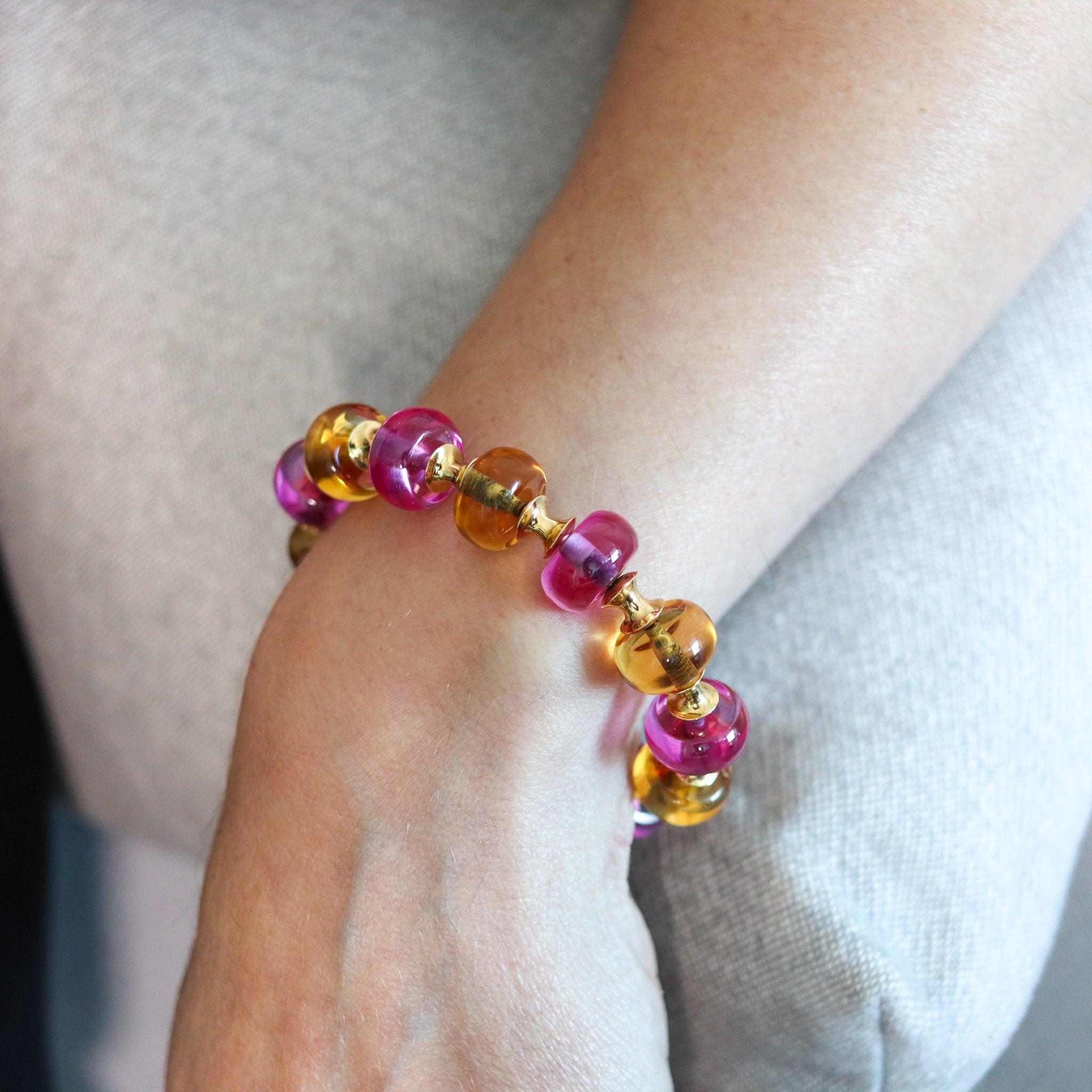 Pneus bangle bracelet designed by Marina B. (1930-2023).

This is a fantastic colorful bangle-bracelet, created in Milano Italy by Marina B. back in 1994. The bracelet is from the Pneus Unthreaded beads collection and is particularly named the Cimin
