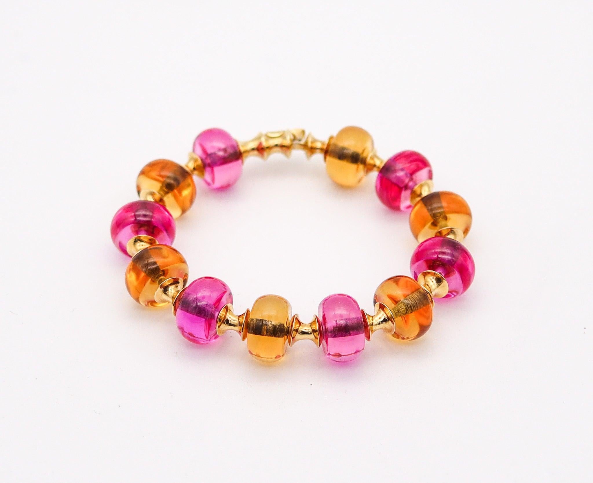Cabochon MARINA B. Milano Pneus Bangle Bracelet In 18Kt Yellow Gold & Pink-Yellow Quartze