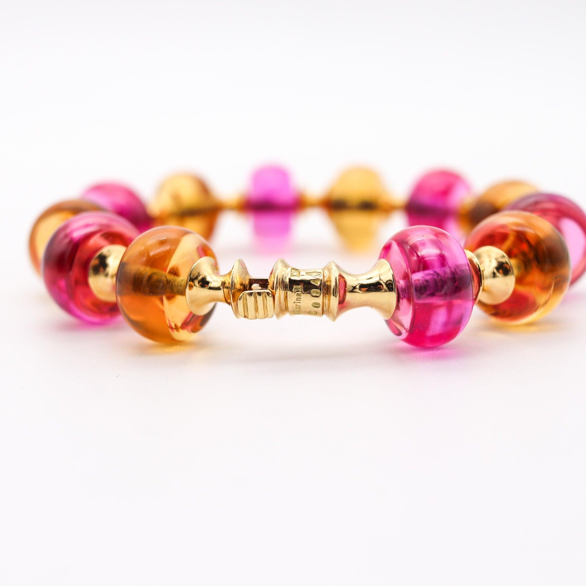 MARINA B. Milano Pneus Bangle Bracelet In 18Kt Yellow Gold & Pink-Yellow Quartze In Excellent Condition In Miami, FL