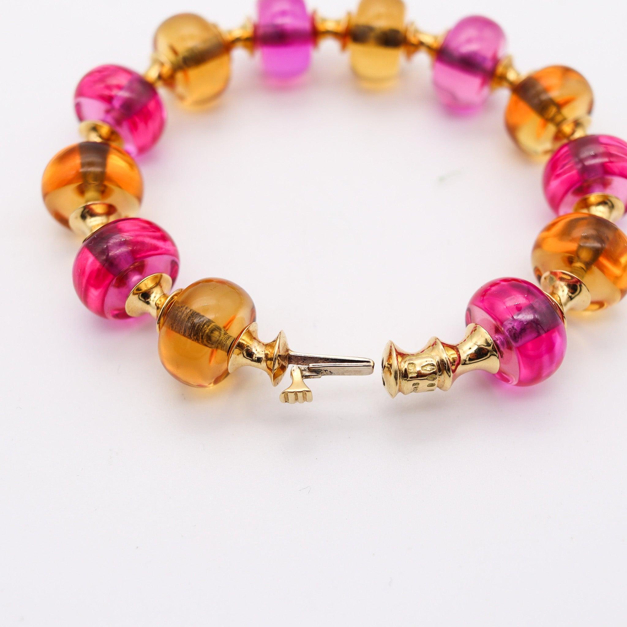 Women's MARINA B. Milano Pneus Bangle Bracelet In 18Kt Yellow Gold & Pink-Yellow Quartze