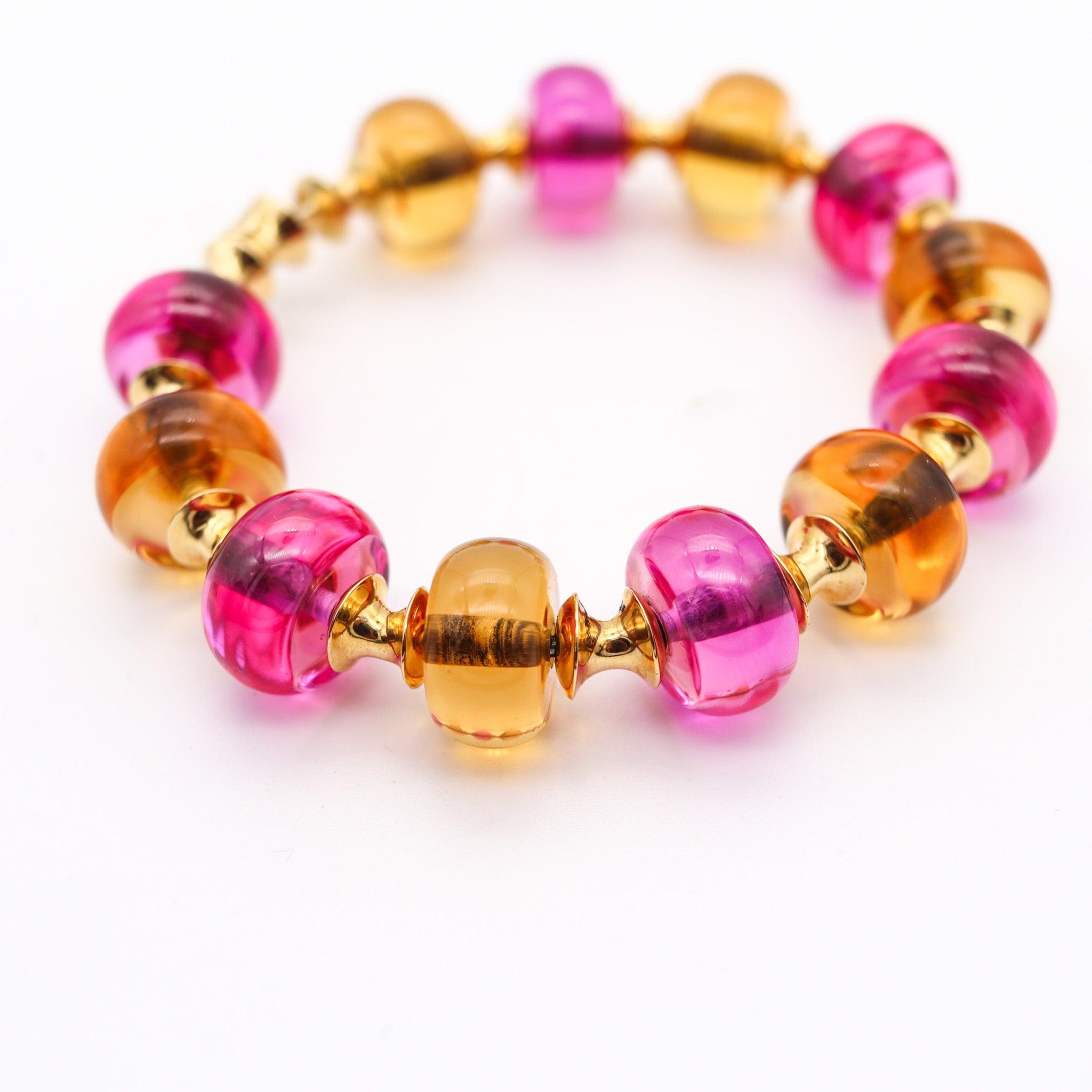 MARINA B. Milano Pneus Bangle Bracelet In 18Kt Yellow Gold & Pink-Yellow Quartze 1