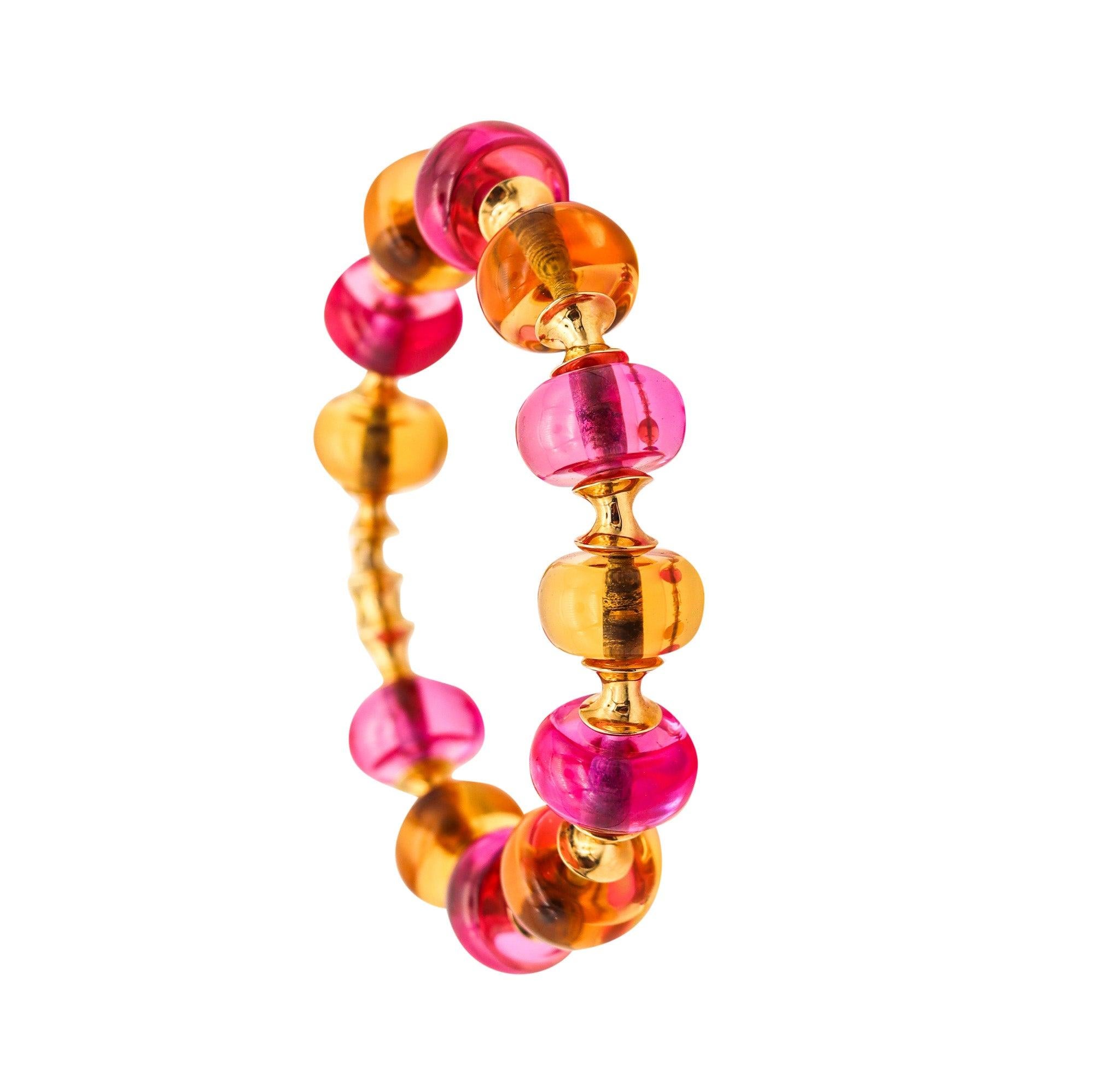 MARINA B. Milano Pneus Bangle Bracelet In 18Kt Yellow Gold & Pink-Yellow Quartze 2