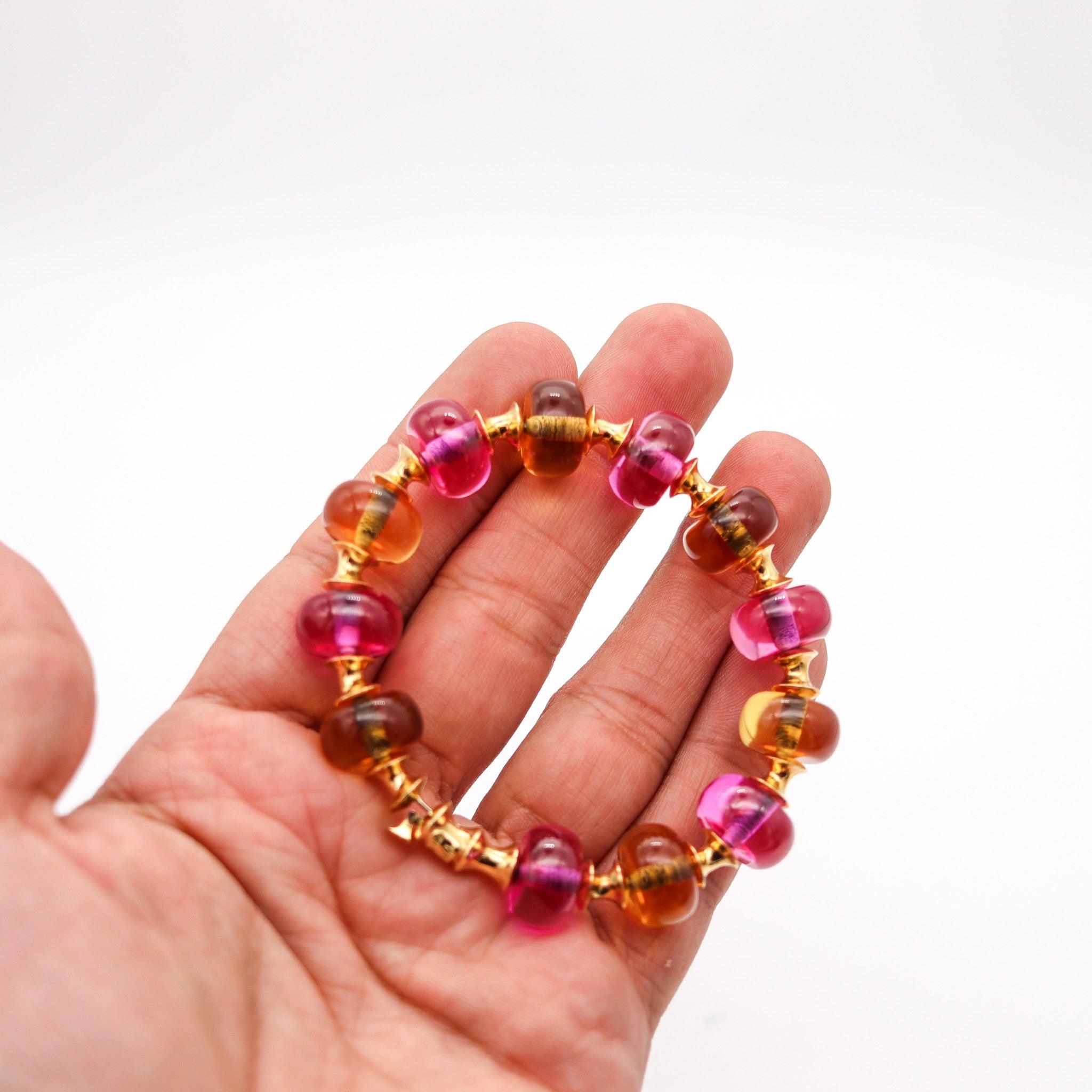 MARINA B. Milano Pneus Bangle Bracelet In 18Kt Yellow Gold & Pink-Yellow Quartze 3