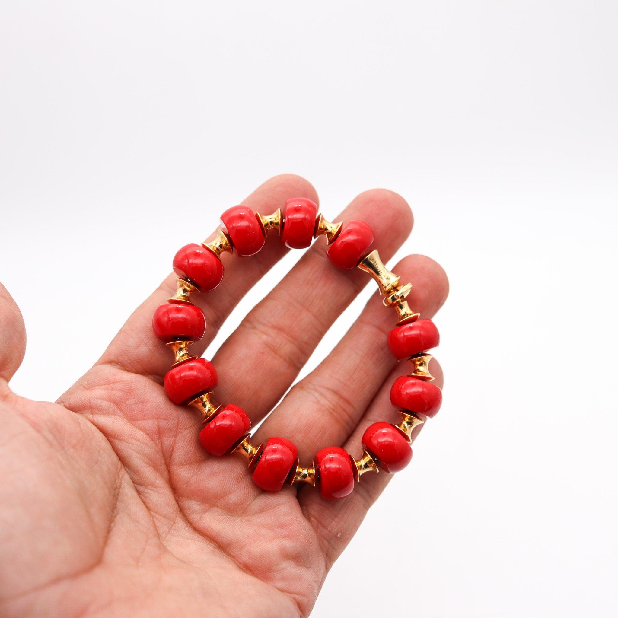 MARINA B. Milano Pneus Bangle Bracelet In 18Kt Yellow Gold With Red Jasper 2