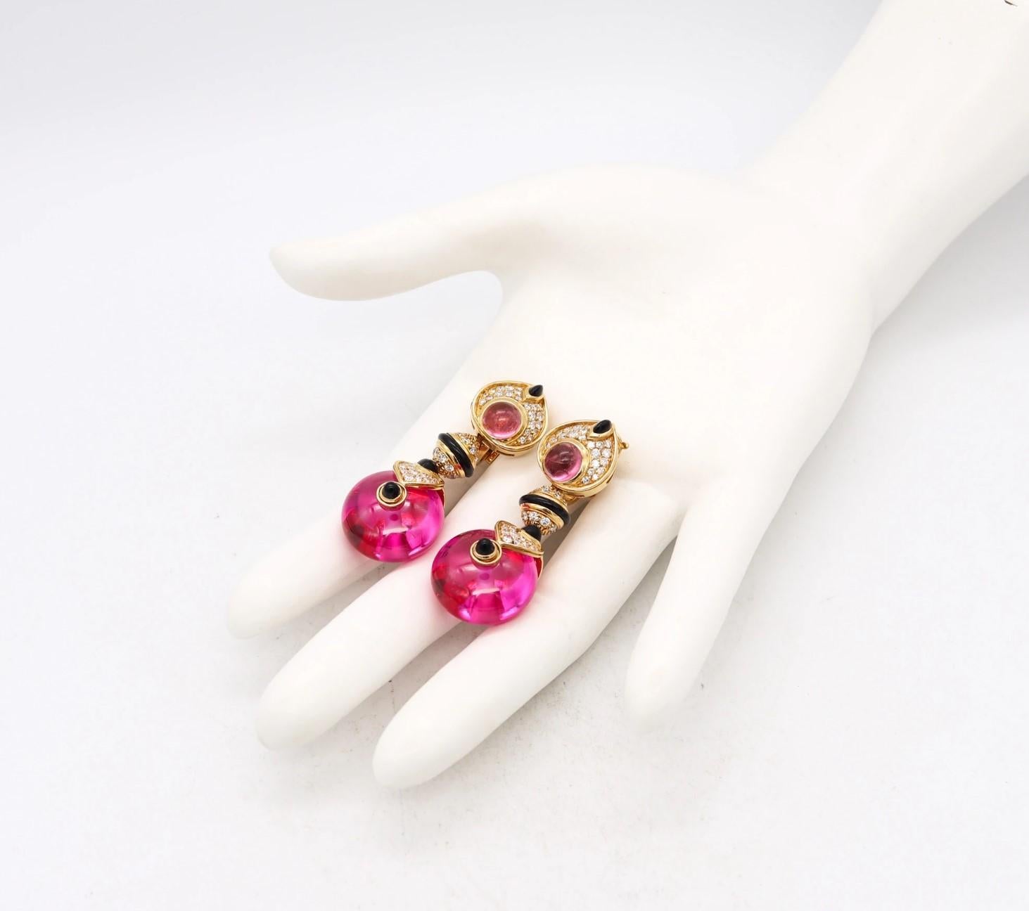 Marina B Milano Pneus Earrings in 18Kt Gold with 82.11 Cts Diamonds & Tourmaline In Excellent Condition In Miami, FL