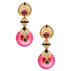 Vintage Marina B Milano Pneus Earrings in 18Kt Gold with 82.11 Cts Diamonds & Tourmaline