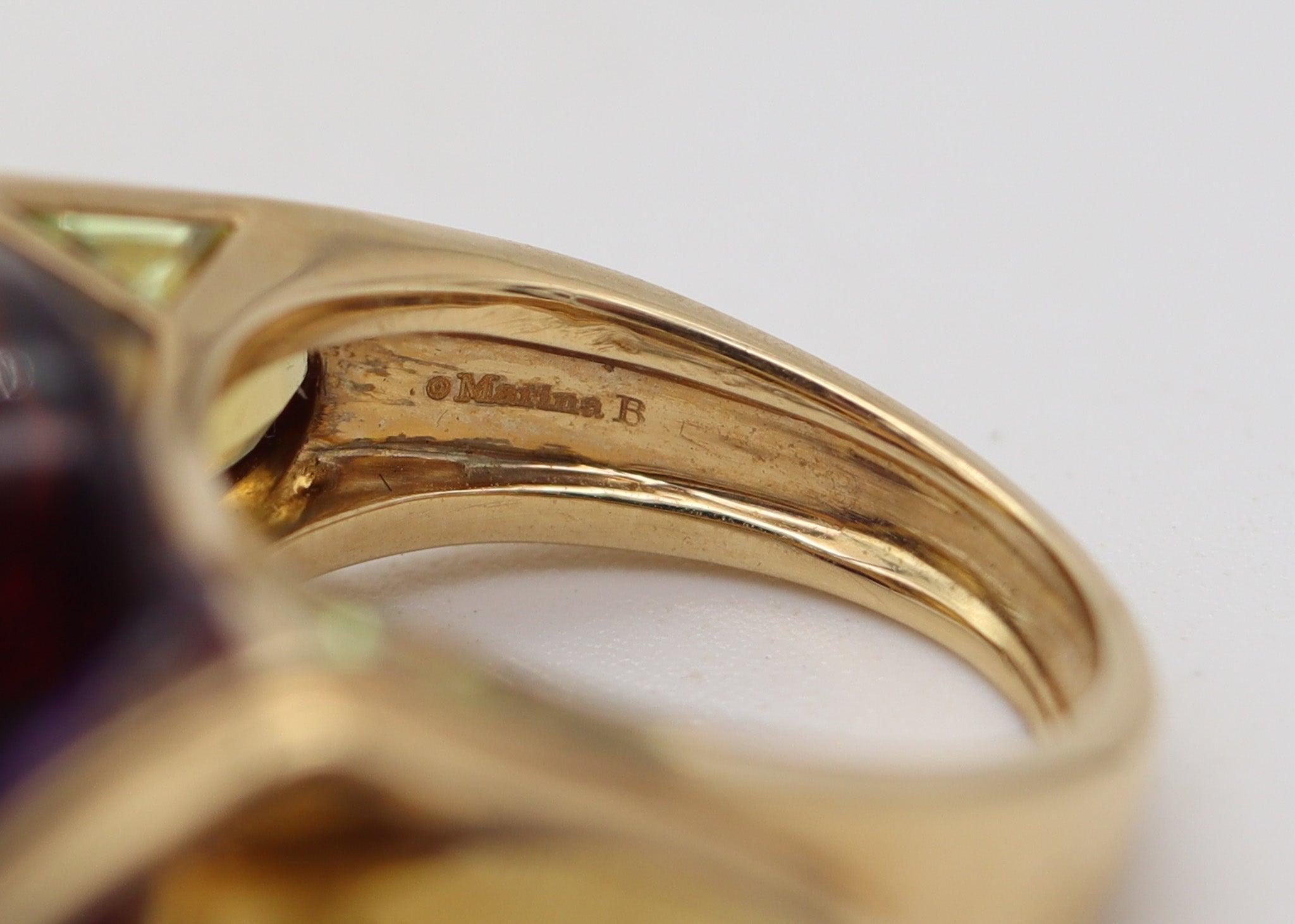 Marina B. Bague Cocktail Lion Moderniste Or Jaune 18Kt Avec Améthyste & Citrine en vente 1