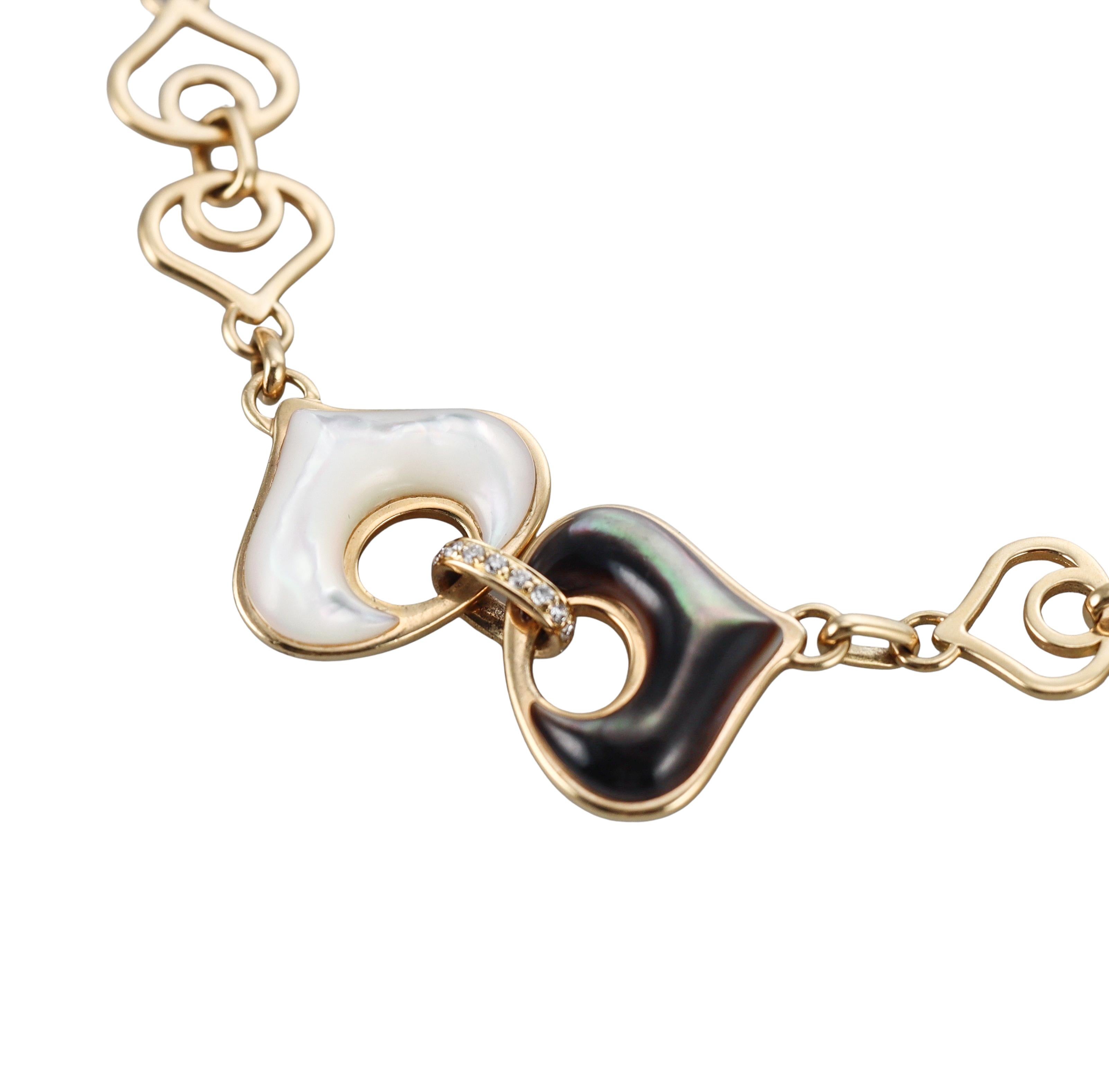 Marina B Mother of Pearl Diamond Gold Long Chain Necklace In Excellent Condition For Sale In New York, NY