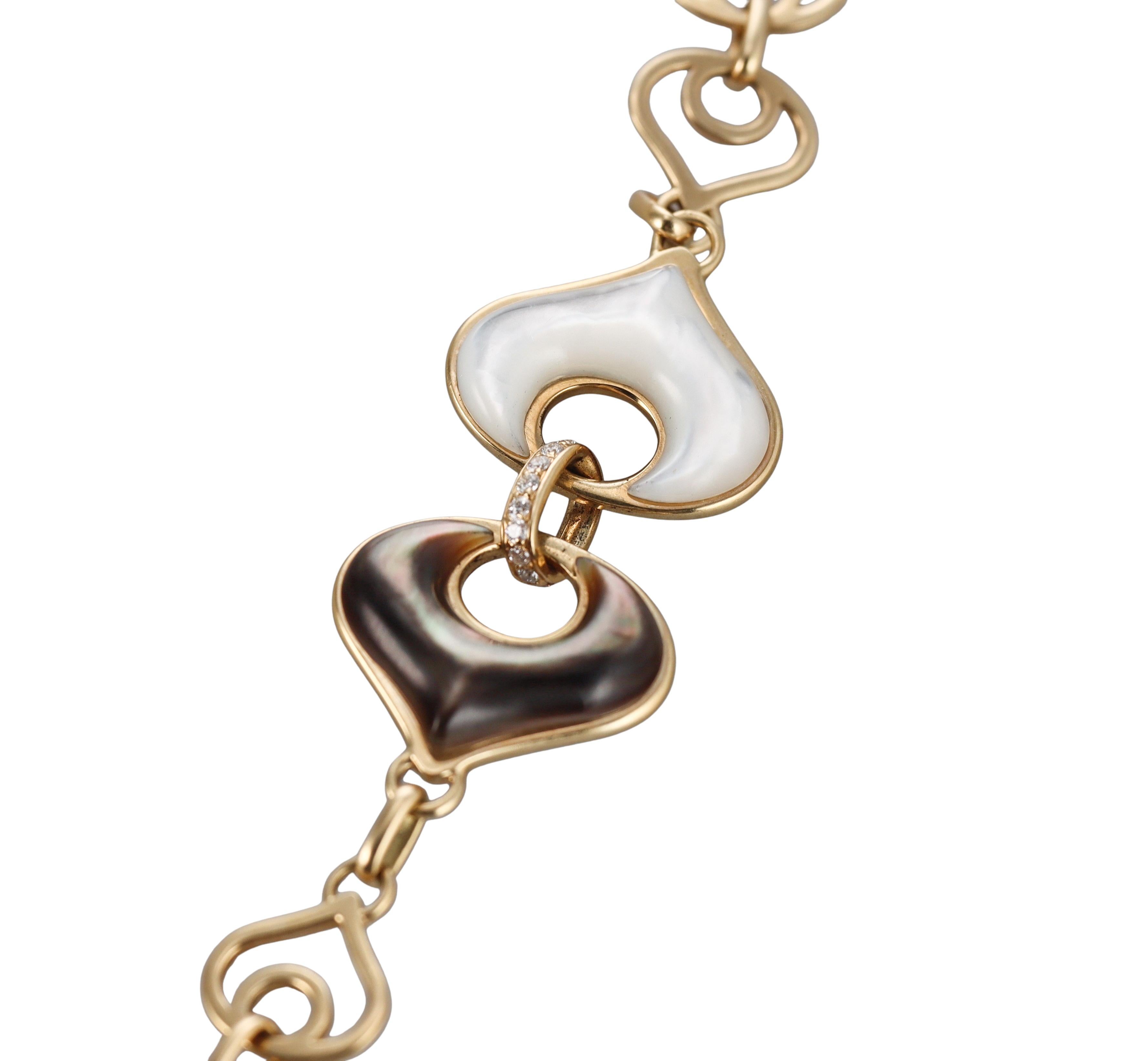 Women's Marina B Mother of Pearl Diamond Gold Long Chain Necklace For Sale