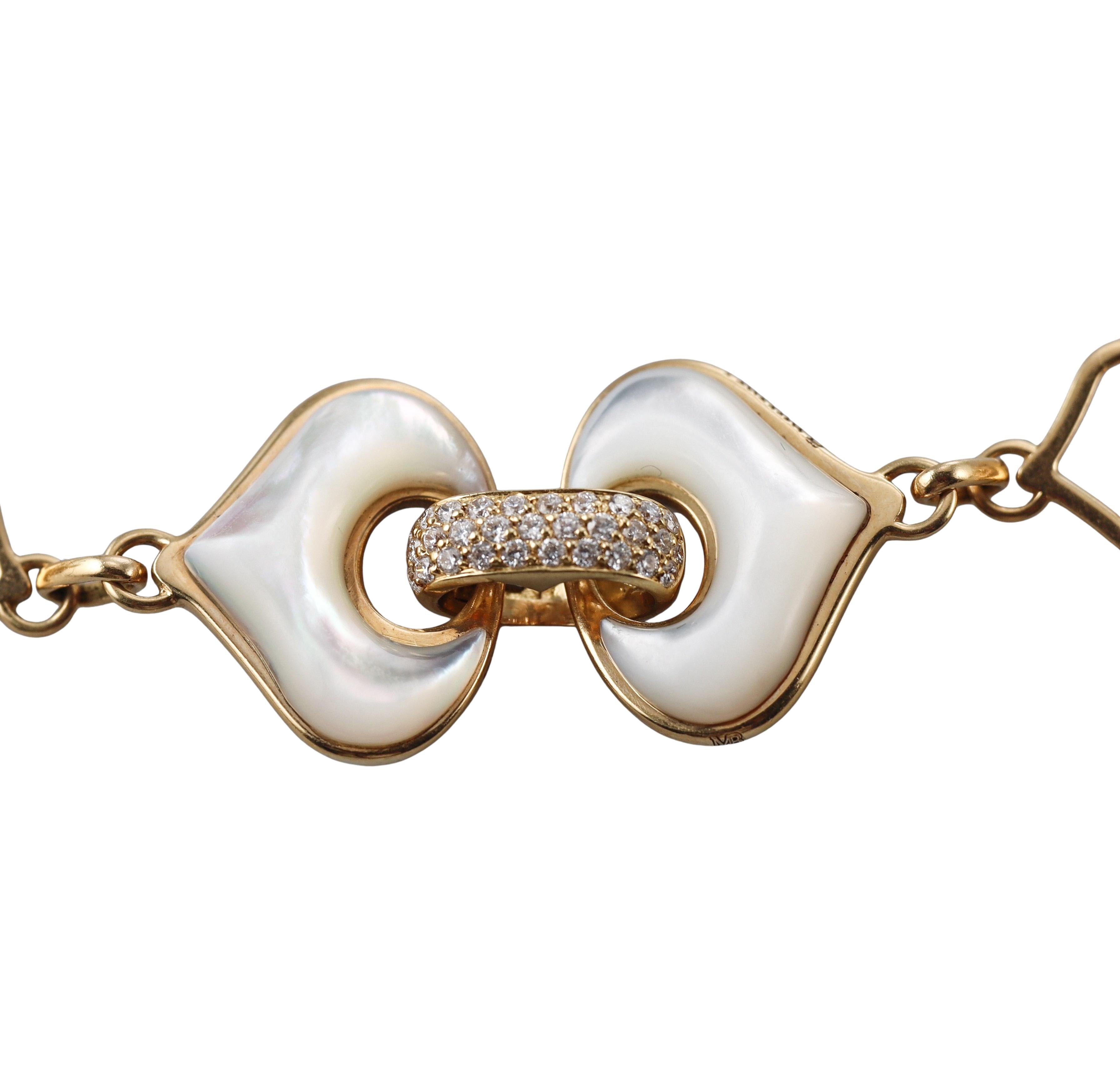 Marina B Mother of Pearl Diamond Gold Long Chain Necklace For Sale 3