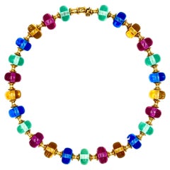 Vintage Marina B Multi-Color Glass 18kt Yellow Gold "Cimin" Necklace