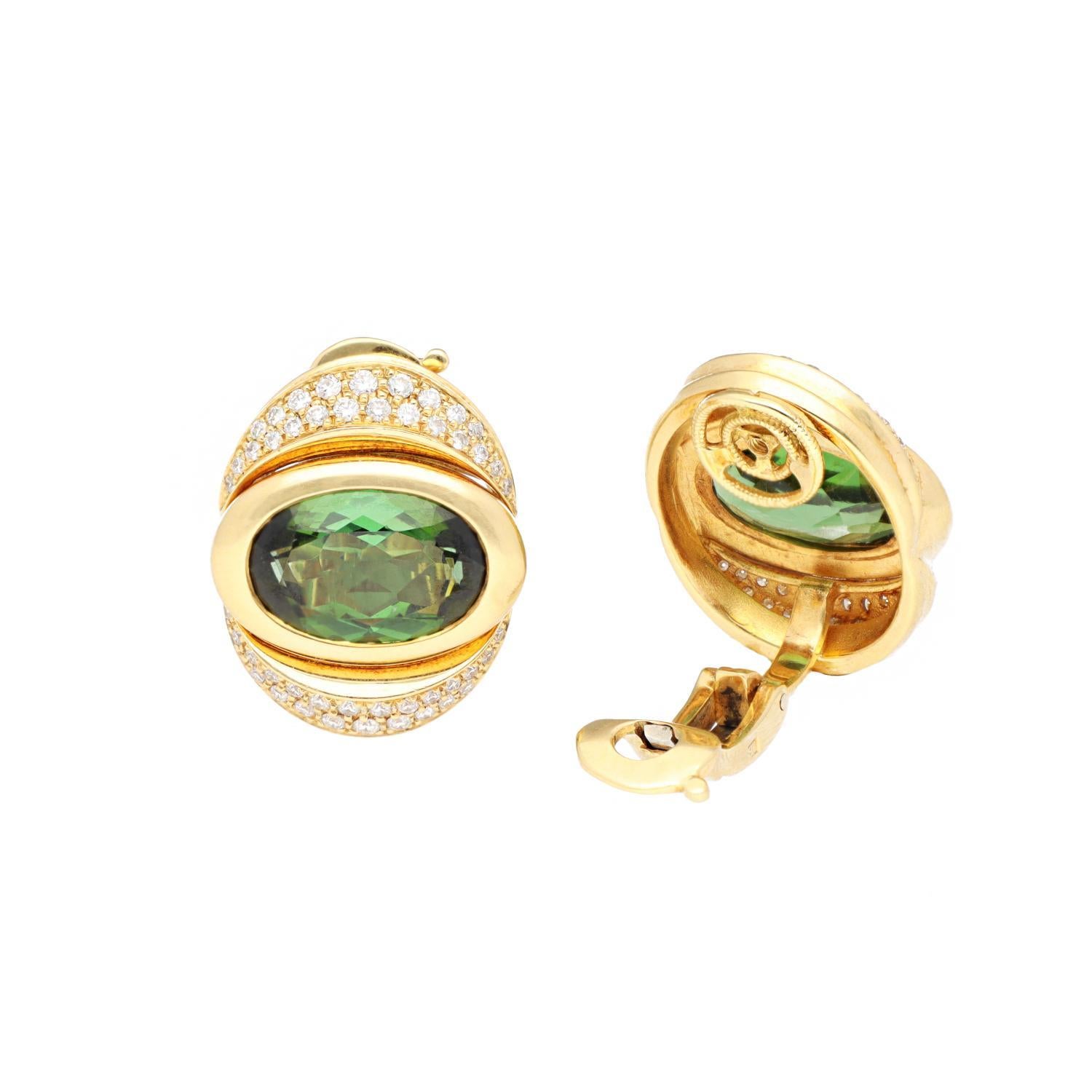 Taille cabochon Marina B Clips d'oreilles en tourmaline et diamants 