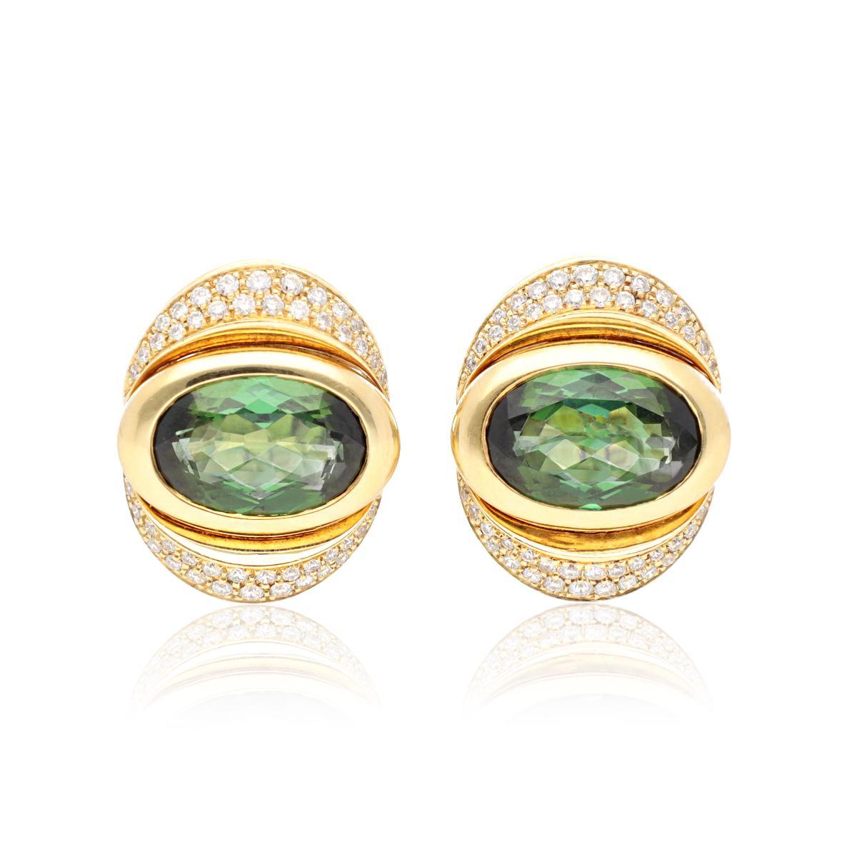 Marina B Clips d'oreilles en tourmaline et diamants "Oca". en vente
