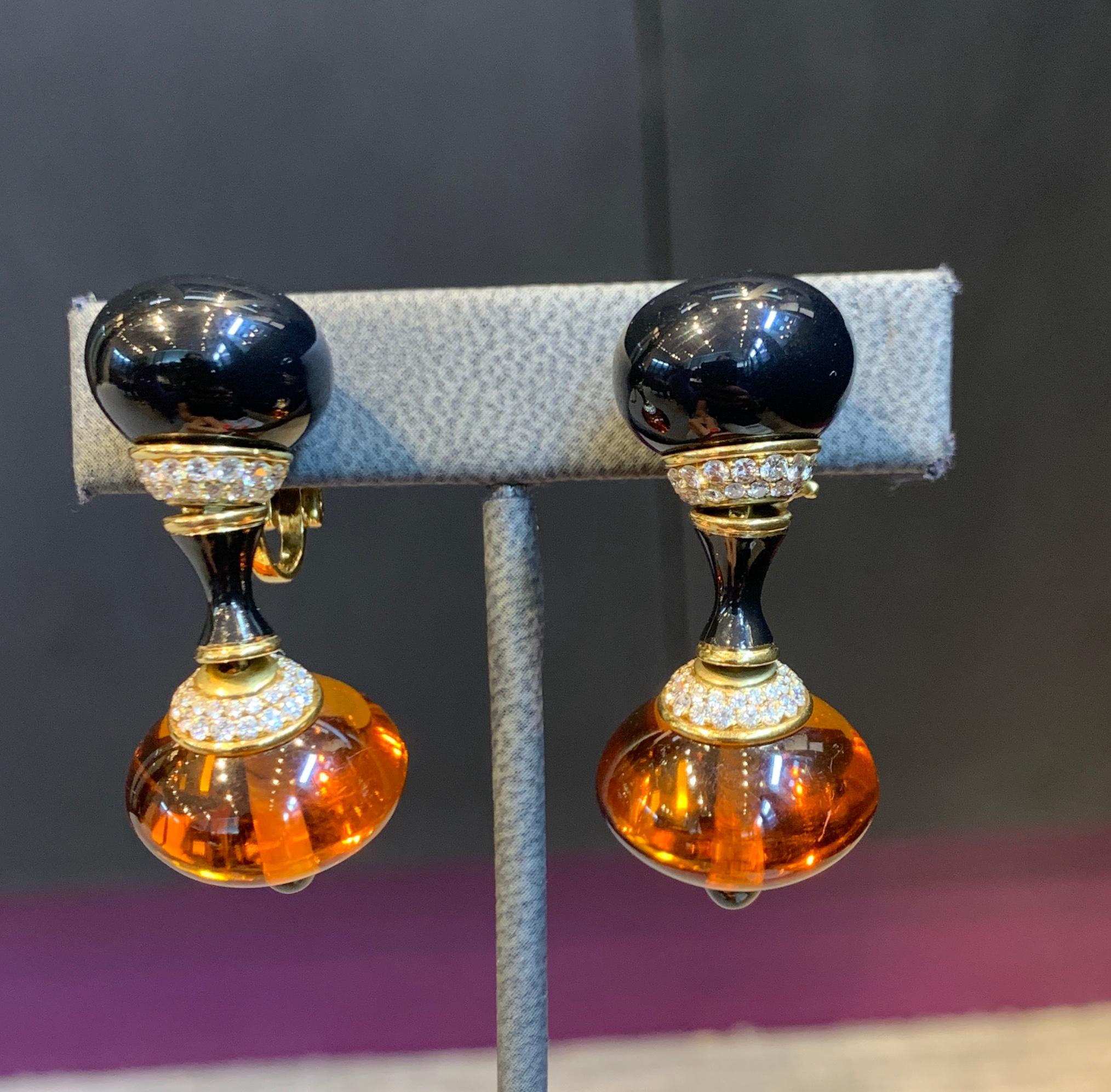 Marina B Onyx and Citrine Bead Dangle Earrings For Sale 3