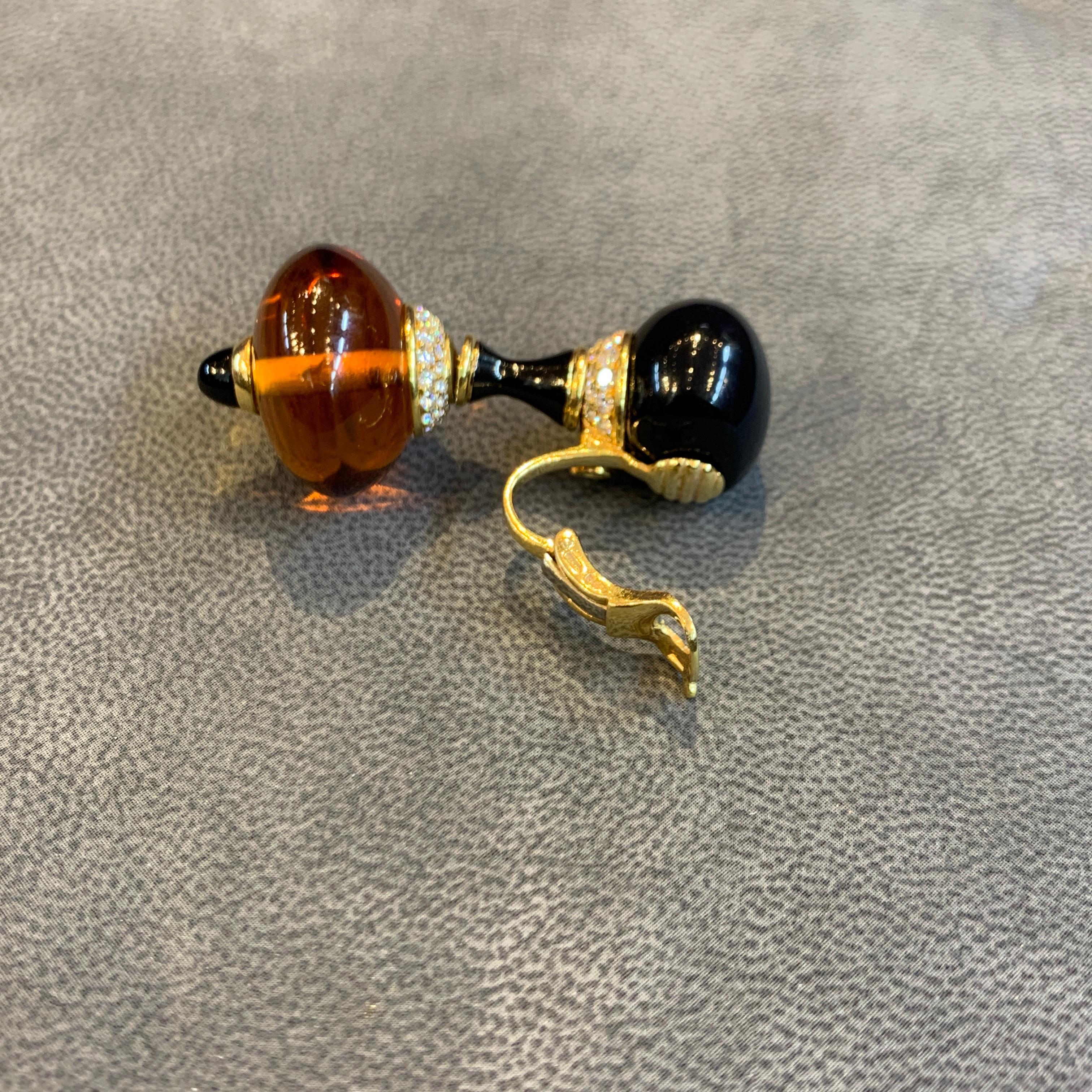 Marina B Onyx and Citrine Bead Dangle Earrings For Sale 2