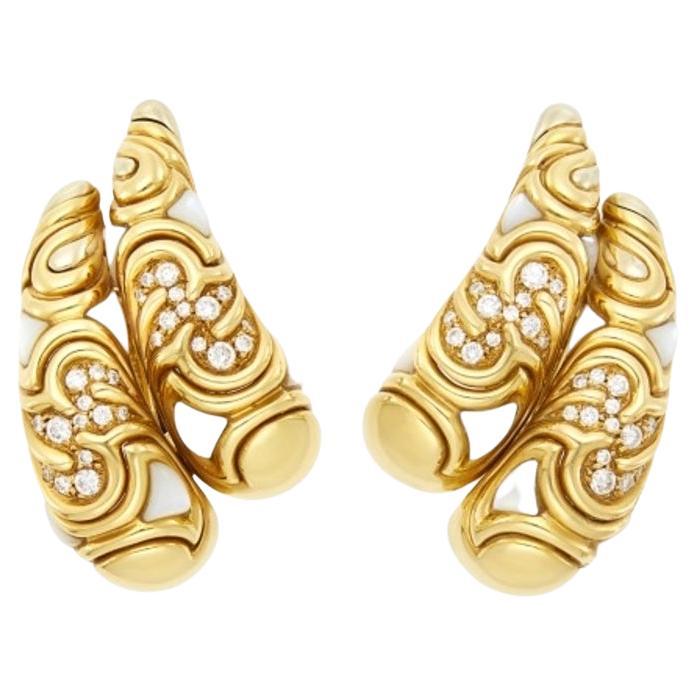 Marina B Pair of Gold, Mother-of-pearl and Diamond Earclips For Sale