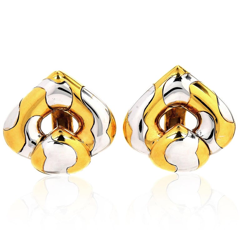 Marina B. Pardy Vintage 18k Gold Steel Chestnut ClipOn Earrings For