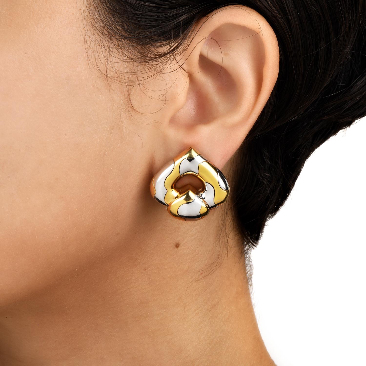 Moderne Marina B. Pardy Clips d'oreilles vintage en acier et or 18 carats en forme de châtaignier en vente