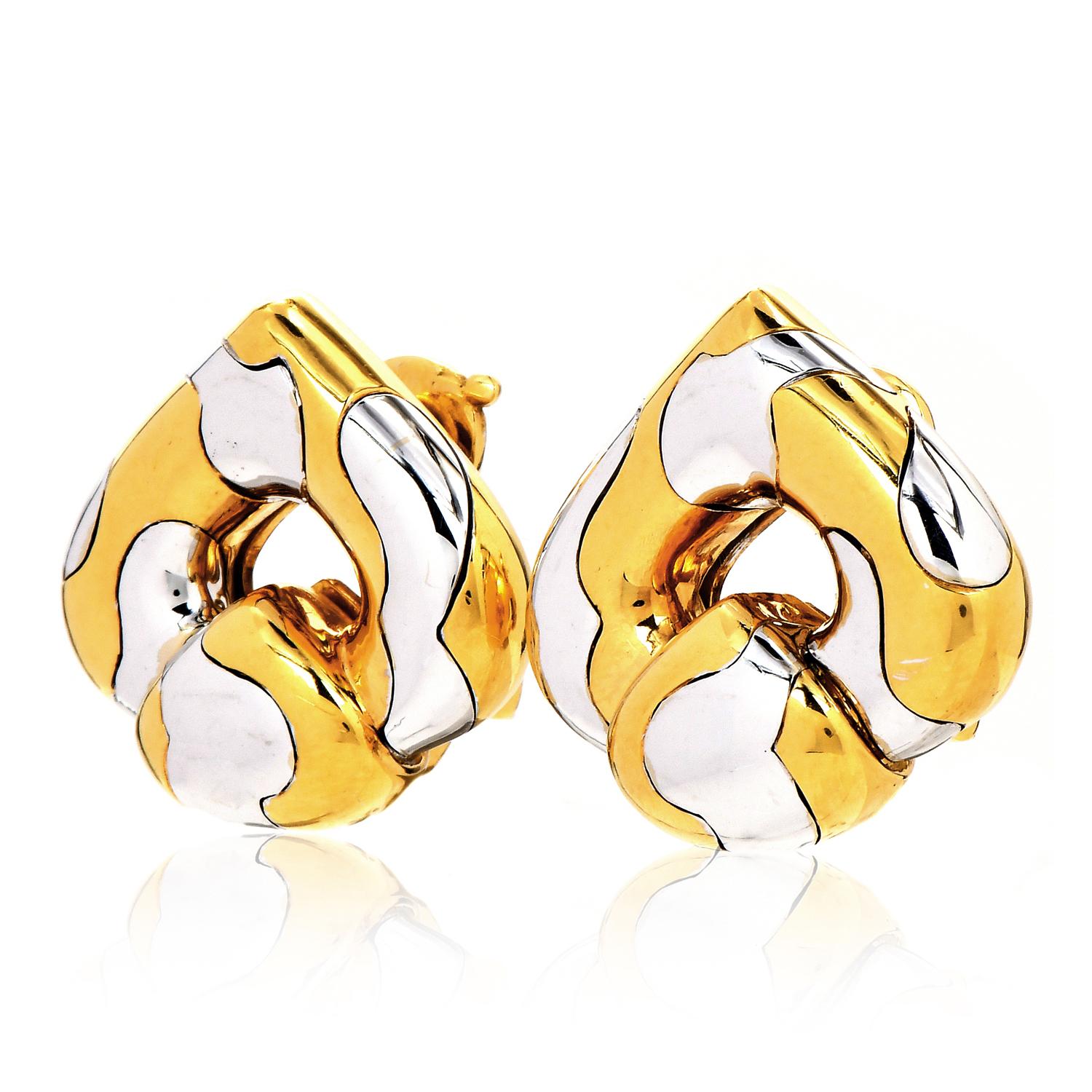 Marina B. Pardy Clips d'oreilles vintage en acier et or 18 carats en forme de châtaignier Excellent état - En vente à Miami, FL