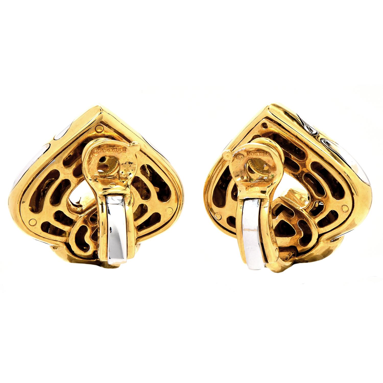 Marina B. Pardy Clips d'oreilles vintage en acier et or 18 carats en forme de châtaignier Pour femmes en vente