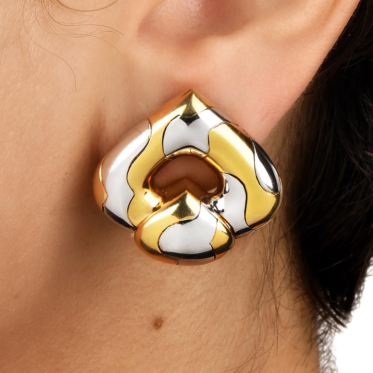 Marina B. Pardy Clips d'oreilles vintage en acier et or 18 carats en forme de châtaignier en vente 1