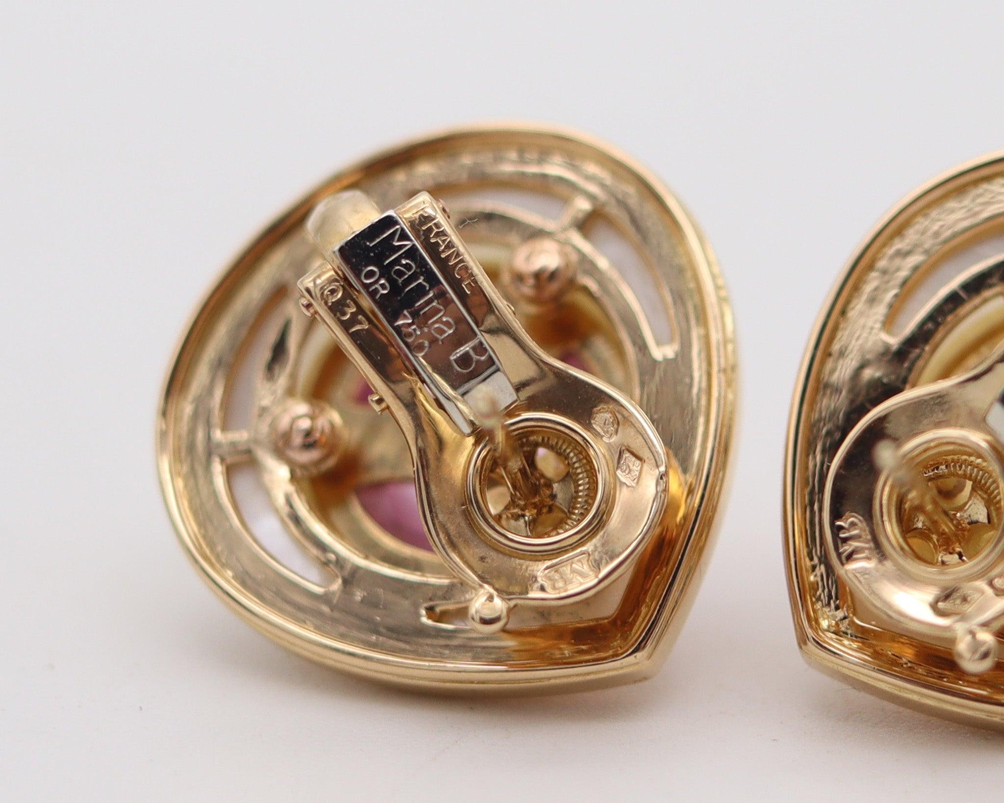 Cabochon I. A. B. Paris 1981 Orecchini Medievali con Clip in Oro Giallo 18Kt e Quarzi Rosa in vendita