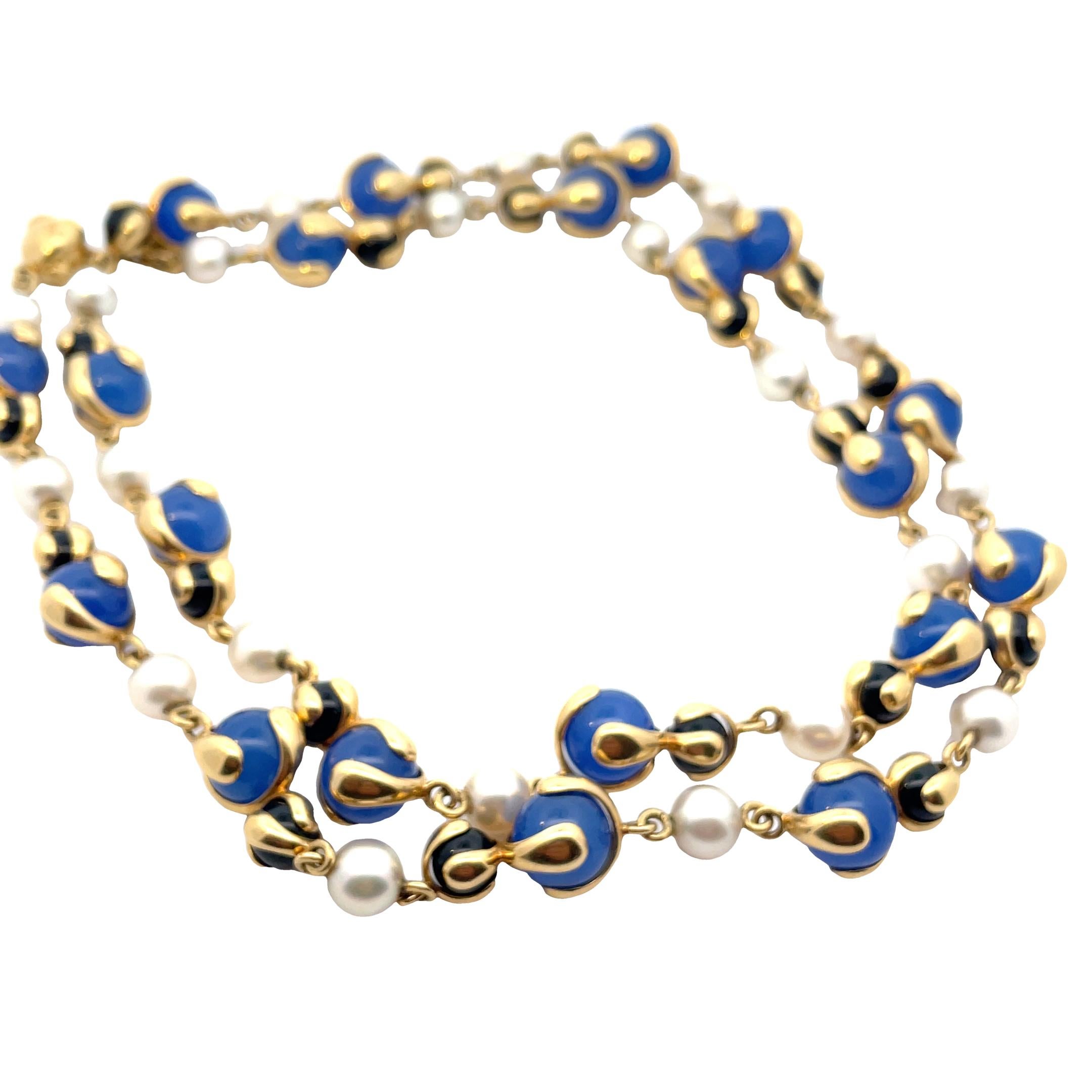 Marina B Pearl Blue, Onyx Bead Gold Necklace 