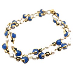 Marina B Pearl Blue Russian Quartz Onyx Bead Gold Necklace Cardan Long Necklace