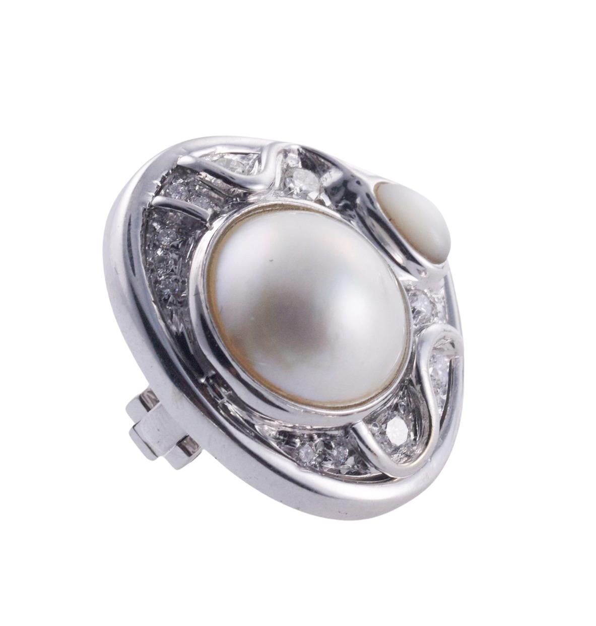 Marina B Pearl Diamond Gold Earrings For Sale 1