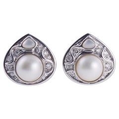 Vintage Marina B Pearl Diamond Gold Earrings