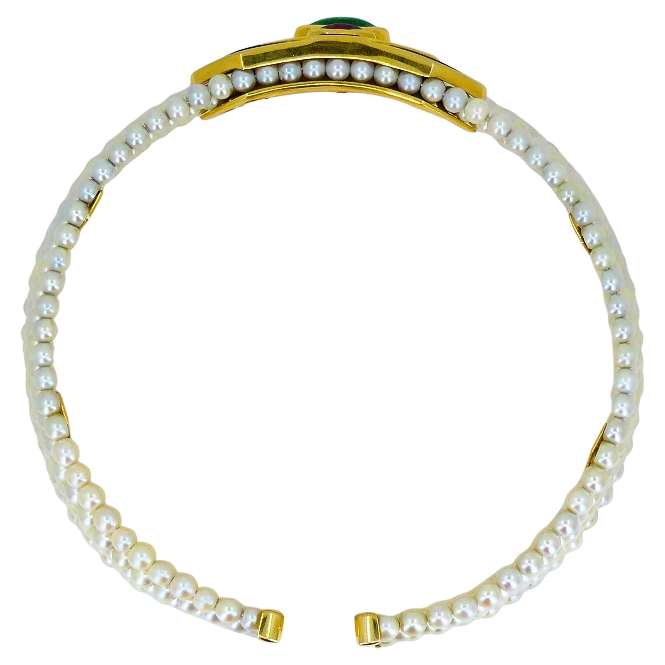 Women's Marina B Pearl Gemstones Collar Necklace Vintage Jewelry