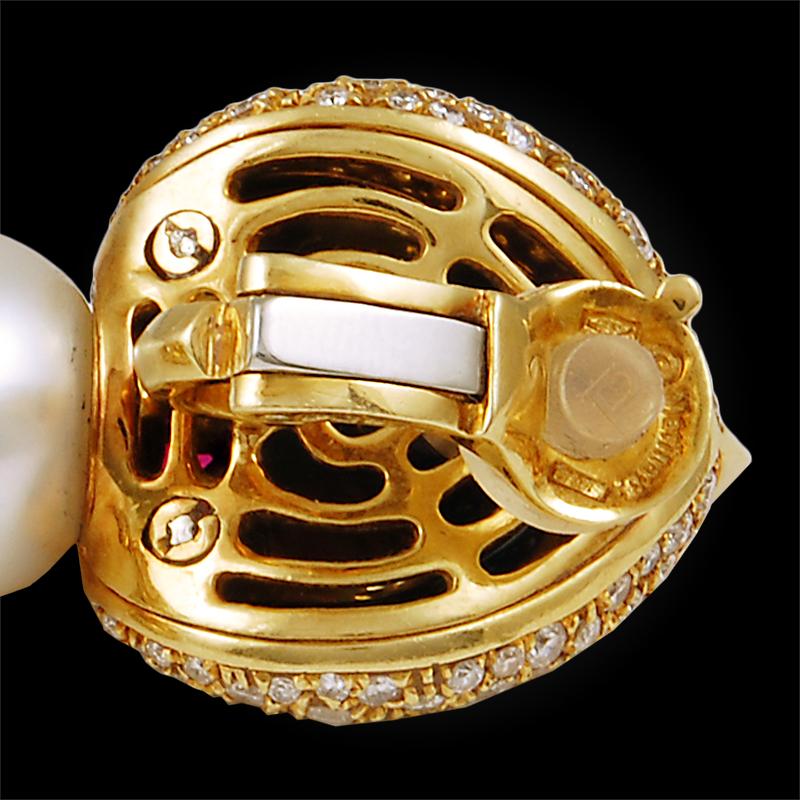 Round Cut Marina B. Pearl Tourmaline Diamond Gold Earclips For Sale