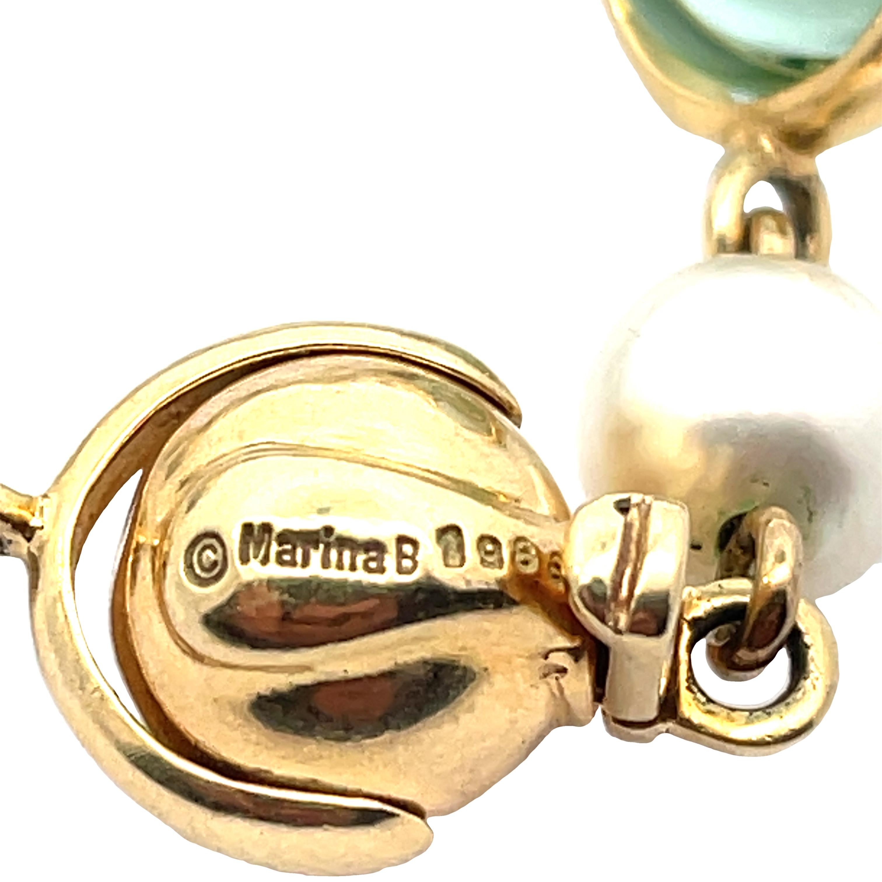 Marina B Pearl Tourmaline Onyx Bead Gold Necklace 