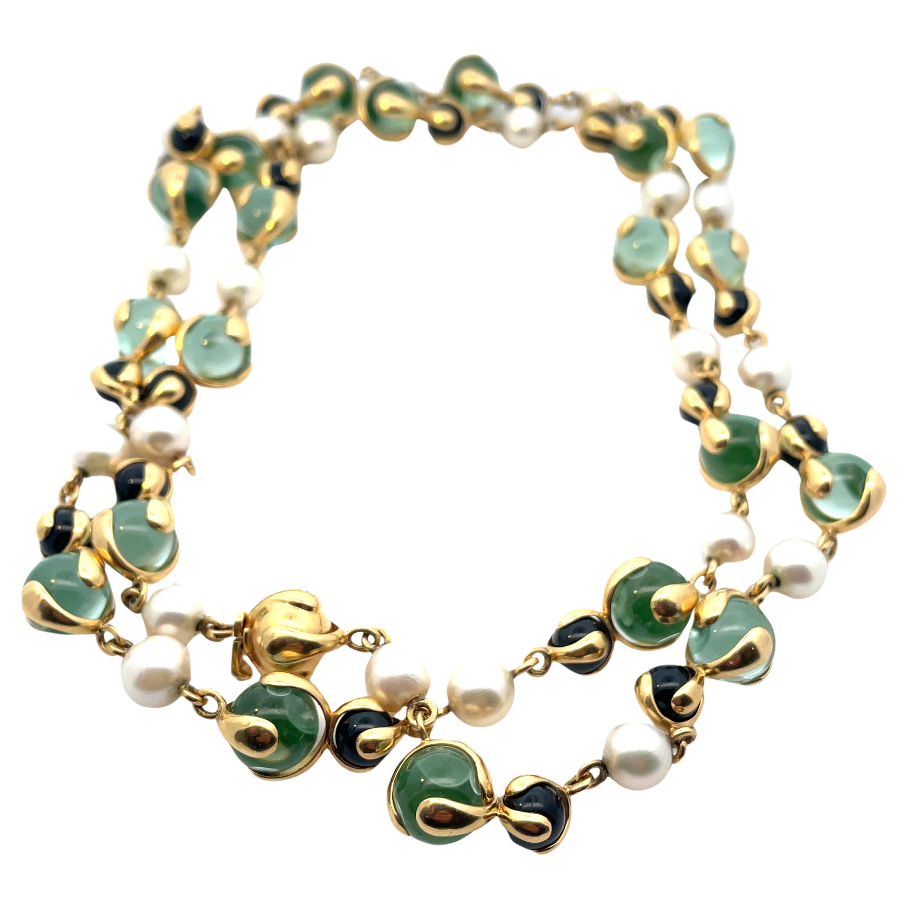 Marina B Pearl Tourmaline Onyx Bead Gold Necklace "Cardan"