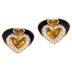 Marina B Petit Coeur Citrine, Diamond, Onyx Earrings