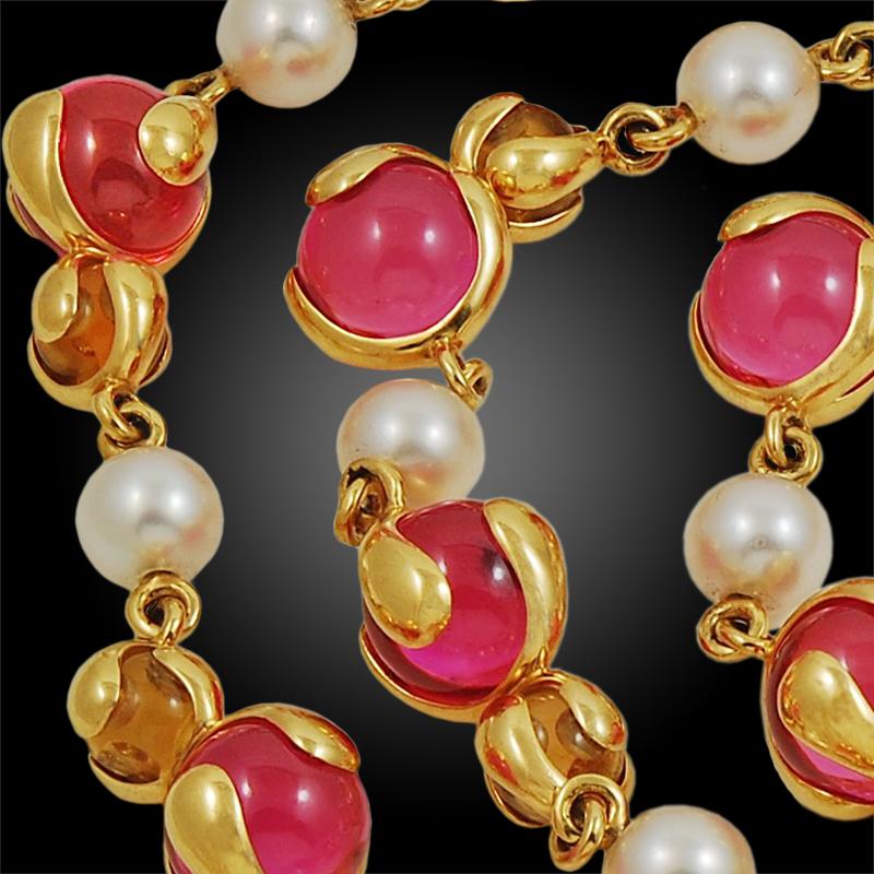 Marina B. Pink Quartz, Citrine and Pearl Long Necklace In Excellent Condition In New York, NY