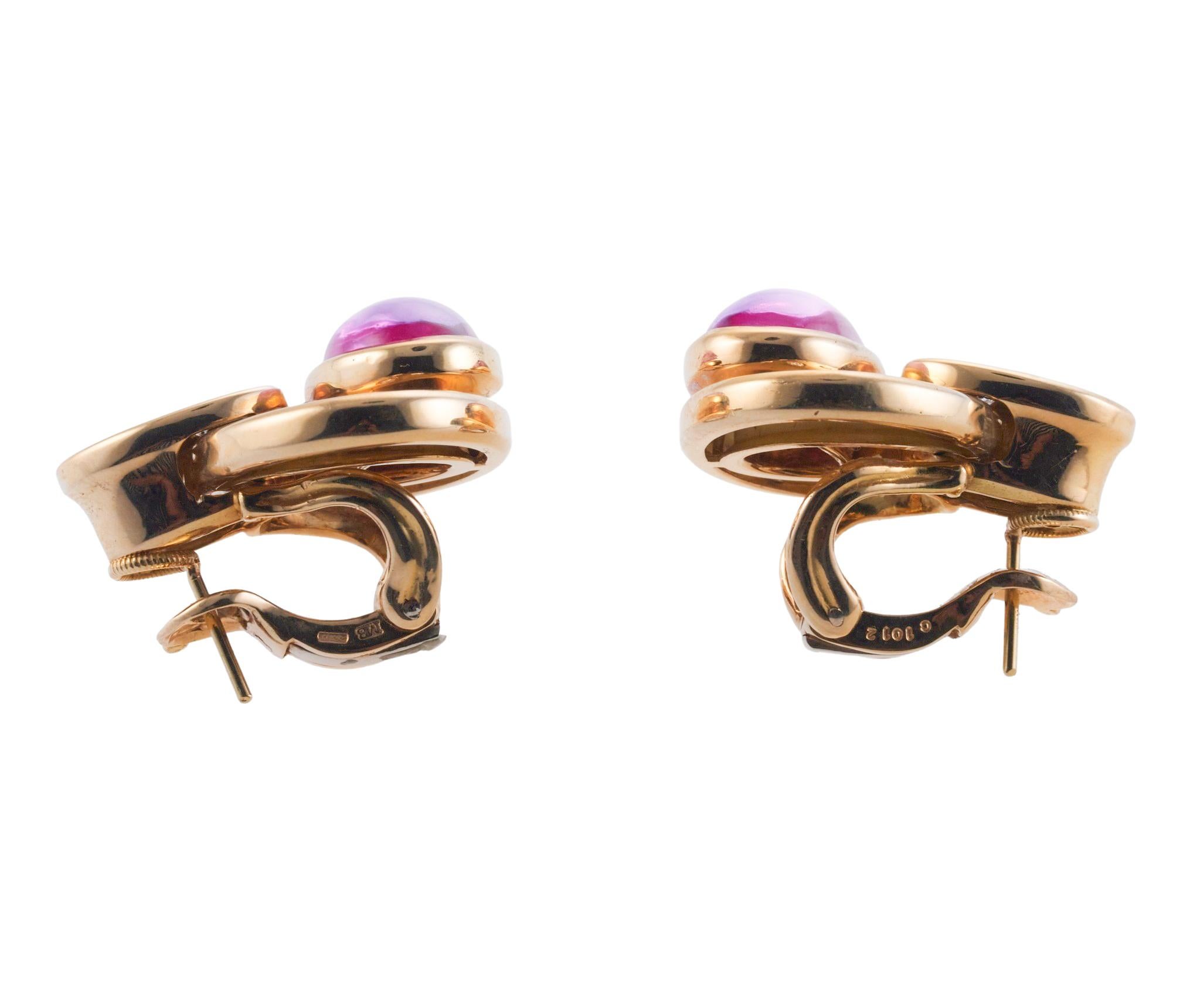 Women's Marina B Pink Tourmaline Diamond Gold Earrings For Sale