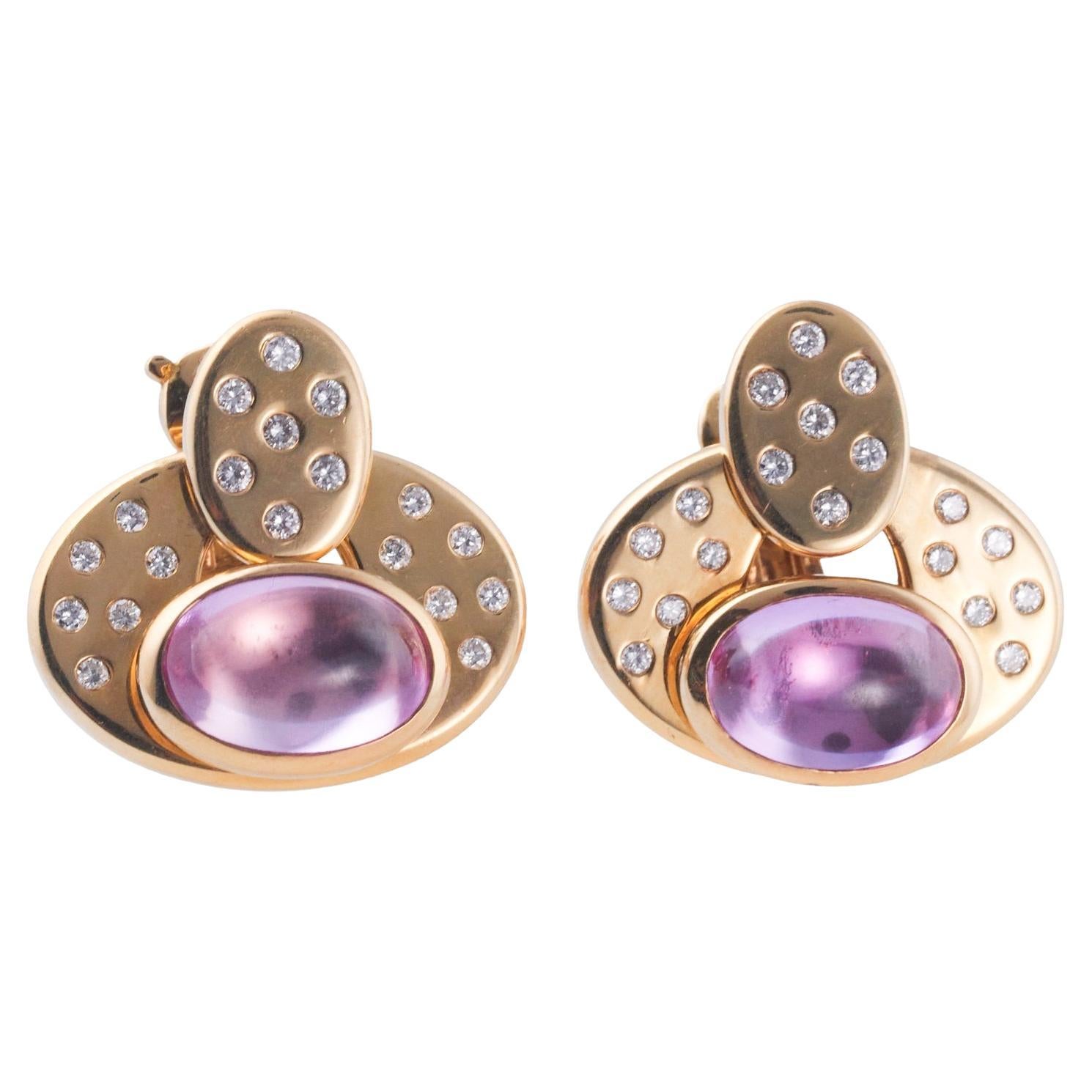 Marina B Boucles d'oreilles en or avec tourmaline rose et diamants