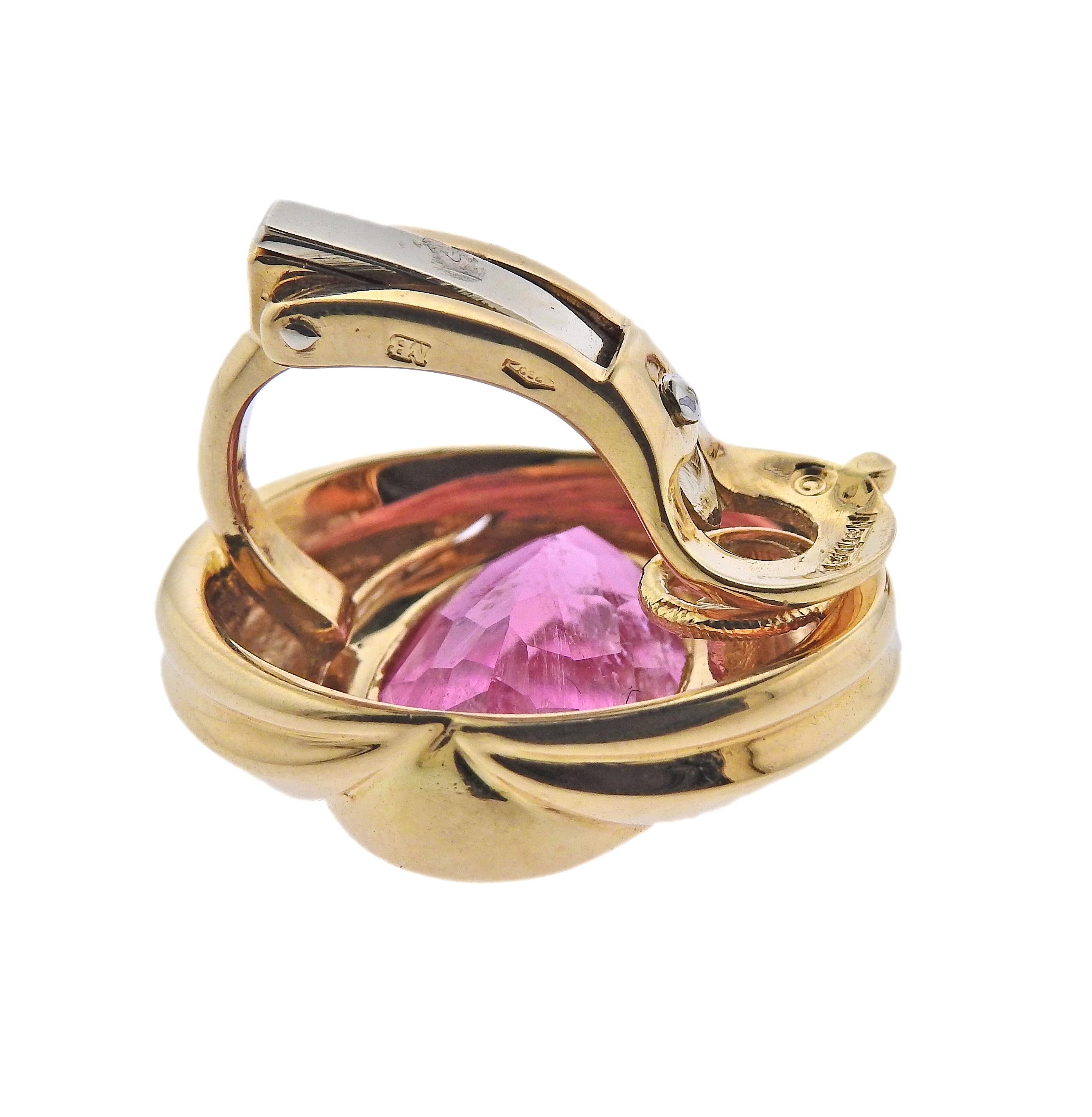 Oval Cut Marina B Pink Tourmaline Gold Earrings For Sale