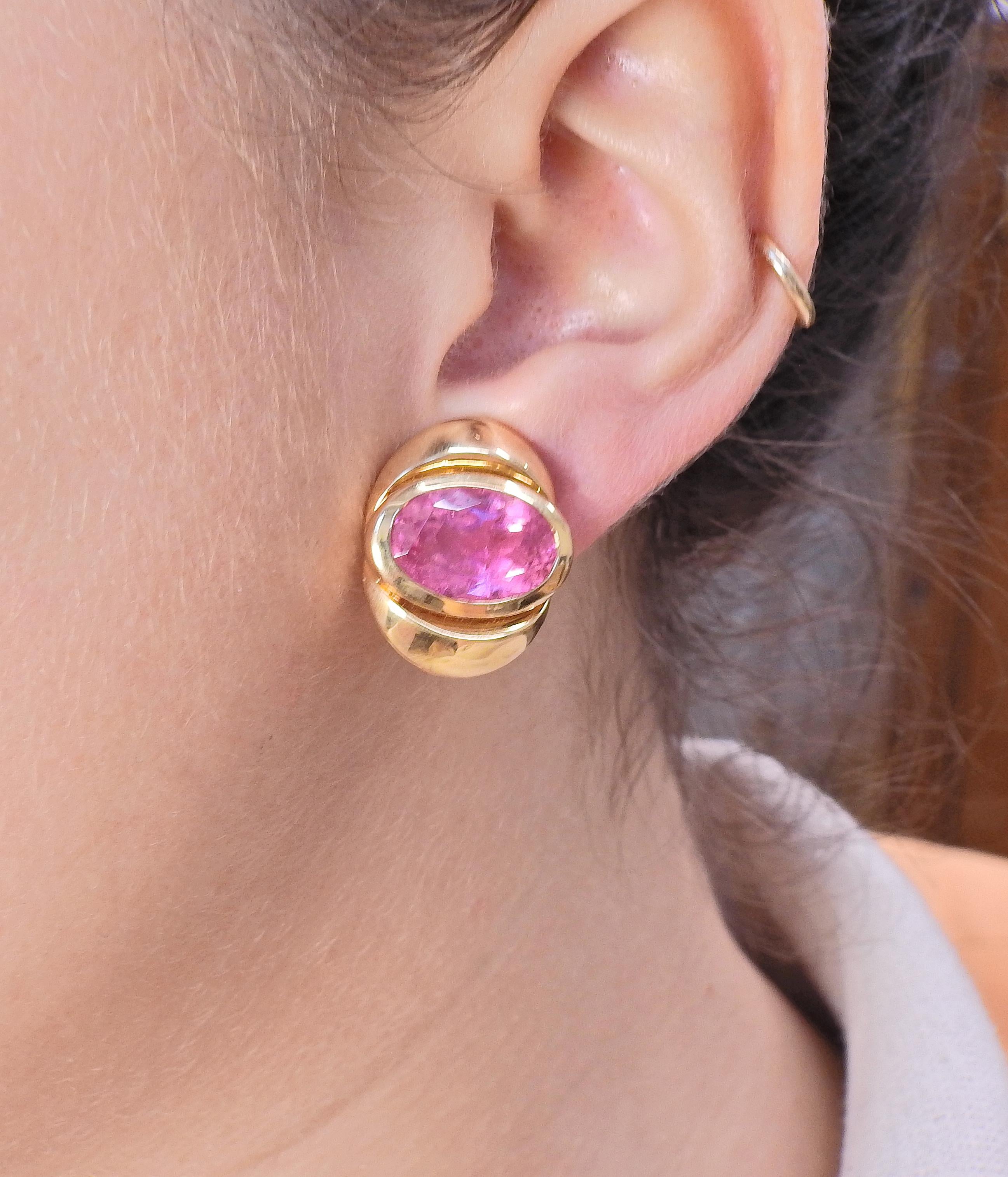 Women's Marina B Pink Tourmaline Gold Earrings For Sale