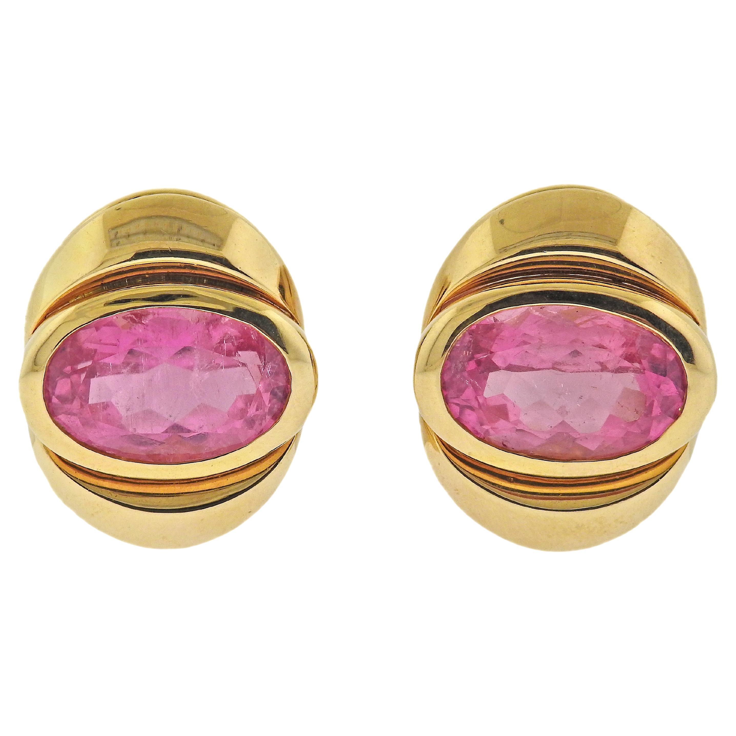 Marina B Pink Tourmaline Gold Earrings For Sale