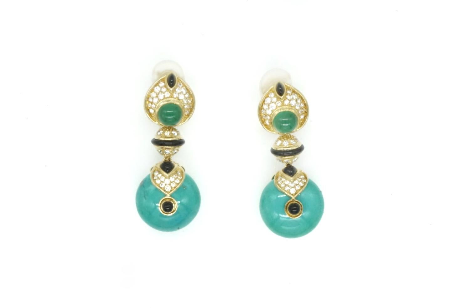 Marina B “Pneum” Turquoise Diamond and Gold Ear-Pendants In Excellent Condition In New York, NY