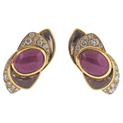 Marina B Ruby Cabochon Diamond Gold Earrings