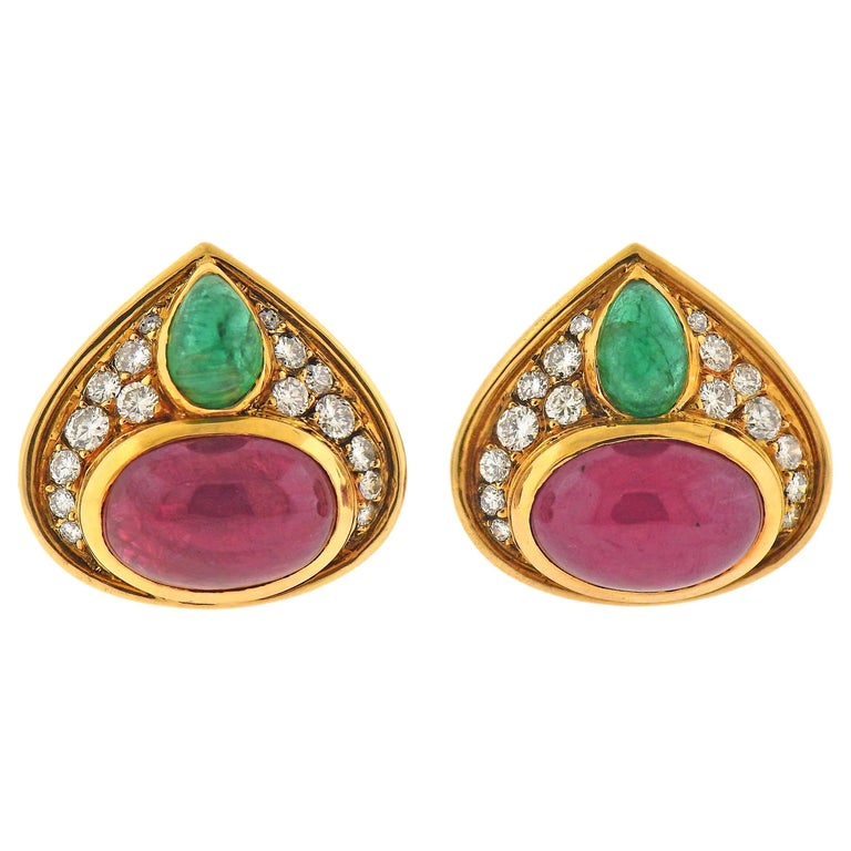 Marina B Ruby Emerald Diamond Gold Earrings For Sale at 1stDibs | marina b  earrings, marina b jewelry